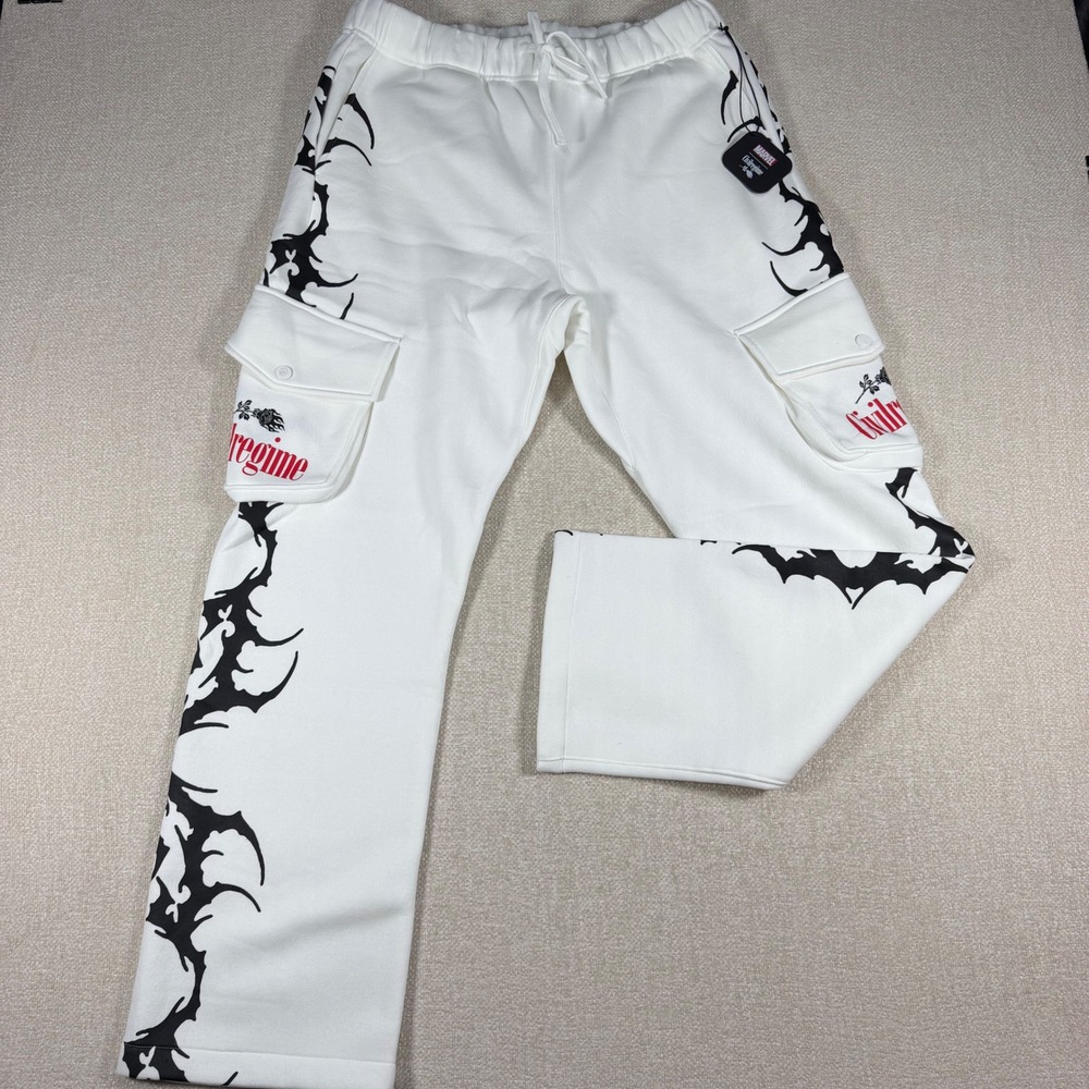 Civil Regime Marvel Venom White Sigilism Wide Leg Cargo Fleece Pants Mens L NEW